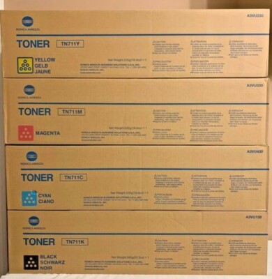 Set 4 Genuine Factory Sealed Konica Minolta TN711 Cyn Blk Mag Yel  Toners