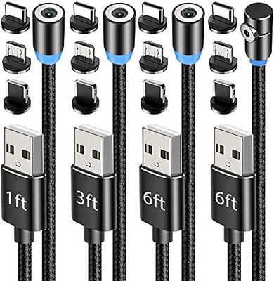Terasako Magnetic Charging Cable 4-Pack [1ft/3ft/6ft/6ft], 360° Rotating Magn...