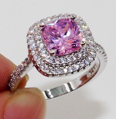 Shining Pink AAAAA Brilliant CZ in 18K White Gold Plated Ring