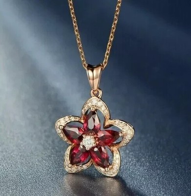 14K Yellow Gold Finish Oval Lab Created Red Garnet Diamond Birthday Pendant