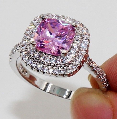 Shining Pink AAAAA Brilliant CZ in 18K White Gold Plated Ring