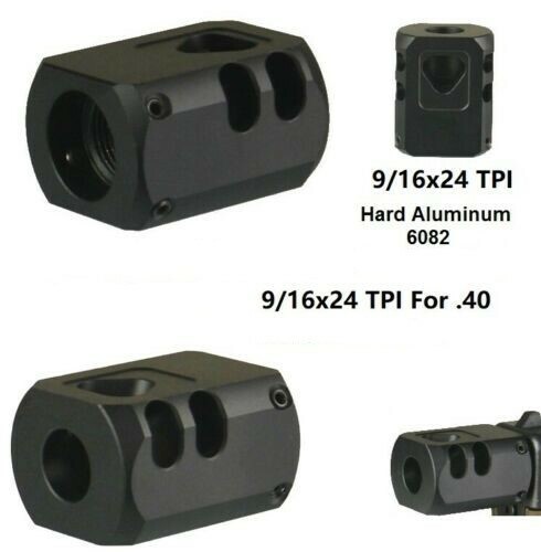 Black 9/16x24 TPI Muzzle Brake Compensator for .40 Cal - Aluminum Anodized