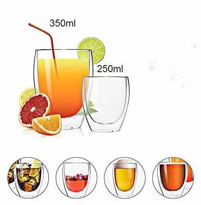 Double Wall Glass Tumbler Crystal Wine Drinking Cups Lead Free Set of 2