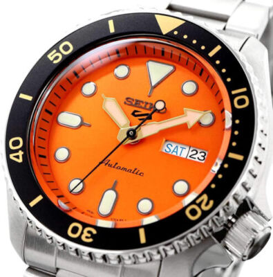 Pre-owned Seiko 5 Sports Srpd59k1 Orange Dial Automatic Mechanical Diver Men Watch Genuine