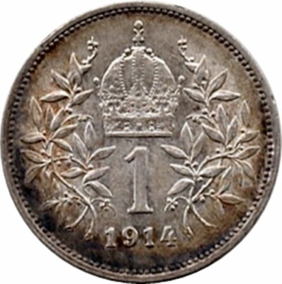 1914 Austria 1 Corona Franz Joseph I EF-AU; Natural toning