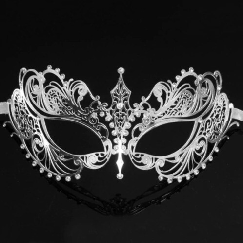 Filigree Metal Masquerade Mask Pink Glitters & Rhinestones