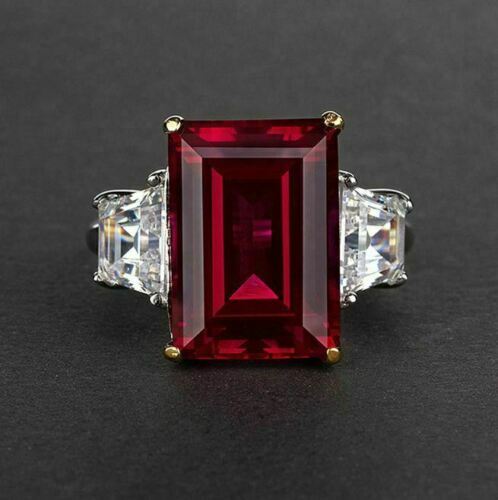 Ruby♥୨୧˙˳⋆﻿　1225 2.50 Ct Emerald Cut Simulated Red Ruby 14K White Gold Over