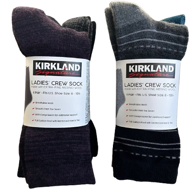 4 Pairs Kirkland Signature Women Ladies Extra Fine Merino Wool Blend Crew  Socks