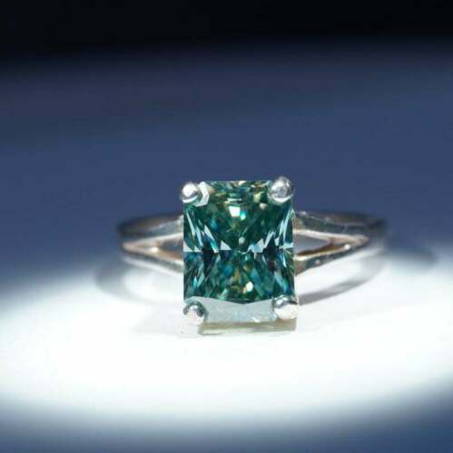 Pre-owned Natsoul Blue Radiant Moissanite Solitaire 925 Sterling Silver Wedding Engagement Ring