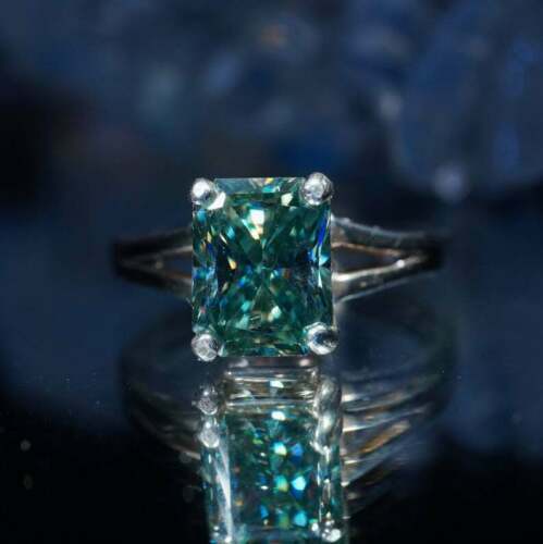 Pre-owned Natsoul Blue Radiant Moissanite Solitaire 925 Sterling Silver Wedding Engagement Ring