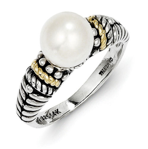 Gold Tone Floral & Faux Pearl Open Top Ring Sz 8 Stylish