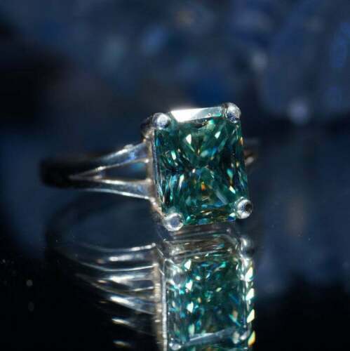 Pre-owned Natsoul Blue Radiant Moissanite Solitaire 925 Sterling Silver Wedding Engagement Ring