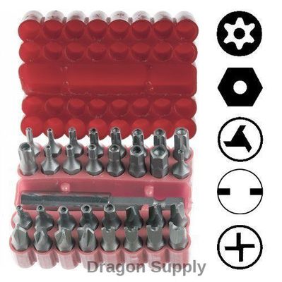 New 33pc Security Bit Set Tamper Proof - Torx Hex Star * FREE US SHIPPING *