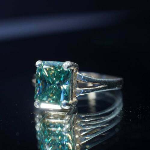 Pre-owned Natsoul Blue Radiant Moissanite Solitaire 925 Sterling Silver Wedding Engagement Ring