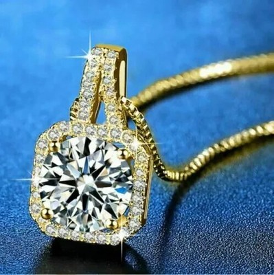 3.20 Ct Round Lab-Created Diamond Halo Pendant Necklace 14K Yellow Gold Plated