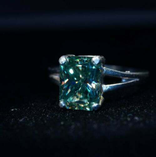 Pre-owned Natsoul Blue Radiant Moissanite Solitaire 925 Sterling Silver Wedding Engagement Ring