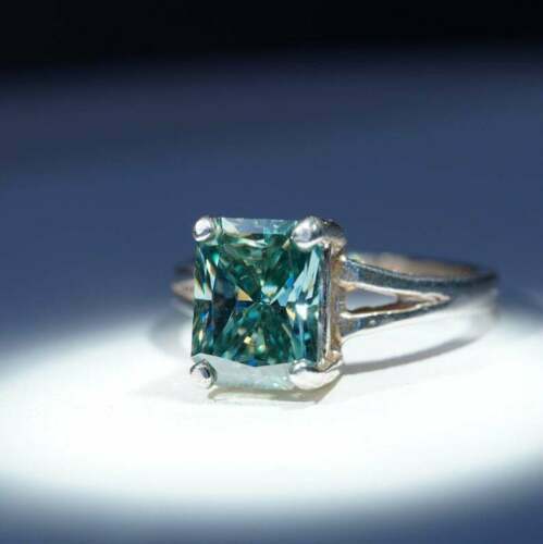 Pre-owned Natsoul Blue Radiant Moissanite Solitaire 925 Sterling Silver Wedding Engagement Ring