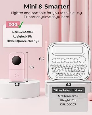 D30 Mini Label Printer Bluetooth Sticker Machine USB Rechargeable Pink