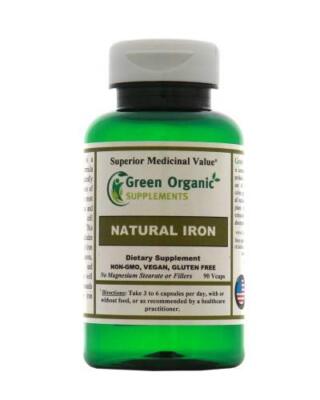 Green Organic Supplements' Iron, 90 VCaps, Hand Made, Vegan, Non-GMO