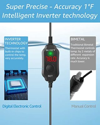 Aquarium Heater 25W/50W/100W/200W Submersible Fish Tank Heater w/ LED Thermostat