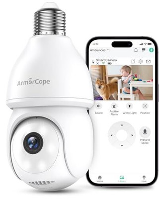 2K Light Bulb Security Camera, 360° Motion Tracking 2.4Ghz WiFi Bulb Cam New