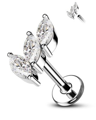 Minimalist Marquise G23 Solid Titanium Cartilage Earrings Stud 16G Clear CZ