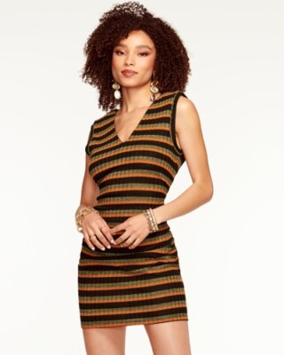 Ramy Brook womens Short Knit Dress Large Clover Combo Sigma Striped Mini $365