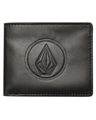 Portefeuille à deux volets Saddle Marqueterie de cuir de veau grainé gris anthracite et toile