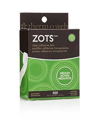 Zots Clear Adhesive Dots, Medium, 3/8'' Diameter x 1/64'' Thick, 300 Count