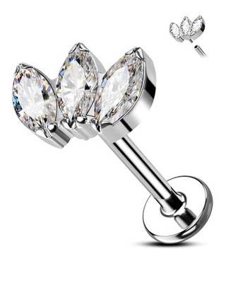 Minimalist Lotus G23 Solid solid Titanium Cartilage Earrings Stud 16G Clear CZ