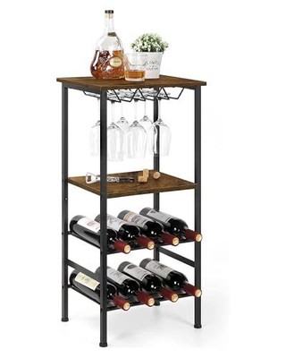 Wine Rack Freestanding Floor 8 Bottles Wine Rack With 9 Glass Holder Metal Wine 