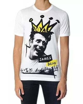 DOLCE & GABBANA DOLCE&GABBANA MEN WHITE T-SHIRT 100% COTTON JAMES DEAN SHORT SLEEVES TOP IT 44