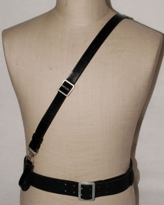 WWII 2 GERMAN OFFICER LEATHER BLACK CROSS STRAP SHOULDER