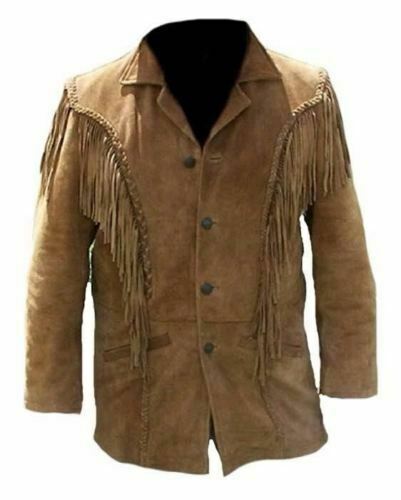 Pre-owned Claw Intl Mens Western Wear Brown Suede Leather Fringe Jacket Sale Price