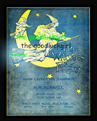 5x7 WITCH FLIGHT 8x10 Vintage 1903 Halloween sheet music cover Art print