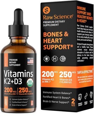 Liquid Vitamin D3 K2 10000 iu & 200 mcg - Vitamin D with MK7 Vitamin K2 Drops