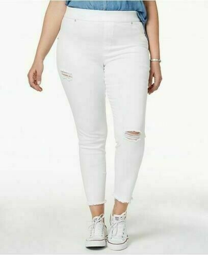 HUE 162854 Womens White Ripped Knee Original Denim Leggings Skimmer Plus Size 3X