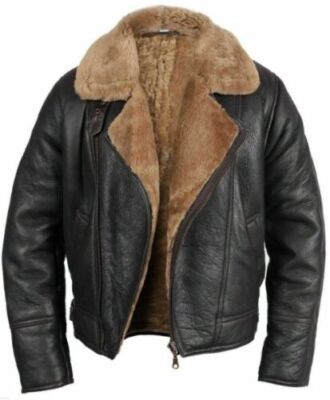 Brown RAF Aviator Men's B4 Sheepskin Real Shearling Leather Flight Bomber Jacket
