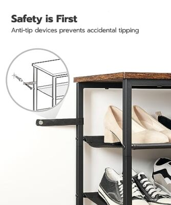 SHOE RACK Shelf Organizer Rustic Brown 5 Tier 11.2"x29.5"x 29.5" HOOBRO