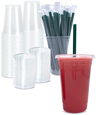 Clear Plastic Cups With Lids And Straws, Disposable Drinking Cups For