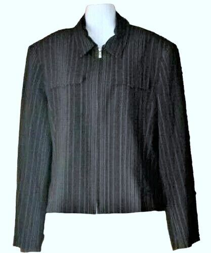 Evan Picone Black W White Pin Stripes Jacket Blazerfull Zip Women