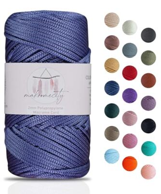 , Polyester Macrame Cord 2mm x25 Yards (375 feet) 2mm 1 Denim Blue