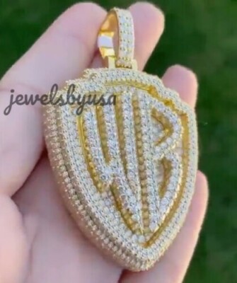 Pre-owned Nsg Men's Customized "wb" Letter Charm Pendant 2.97ct Genuine Moissanite 925 Silver In White
