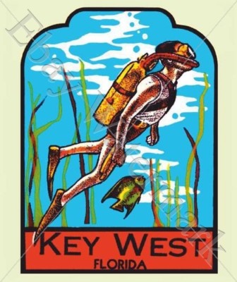 FLORIDA KEYS SCUBA DIVER SOUVENIR TRAVEL DECAL STICKER DIVING TAUCHEN Repro
