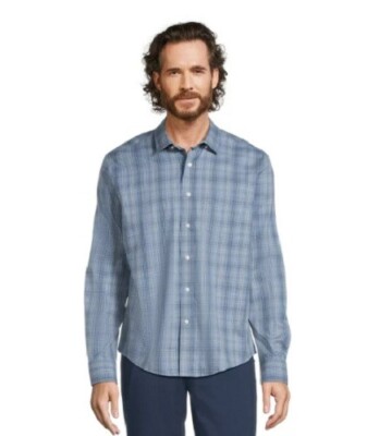 George~ NEW Men's LS Poplin button up Shirt size 2XL~blue/black/white check