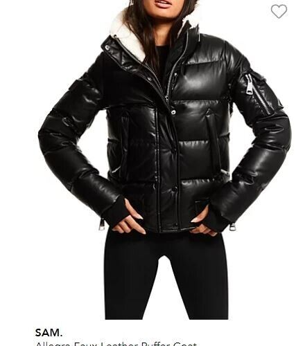 Pre-owned Sam $595 . Allegra Faux Leather Puffer Coat -black / White Size Xlnwt