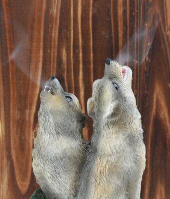 Ebros Gift Howling Twin Gray Wolves Incense Burner Figurine 5.5 Inch Tall