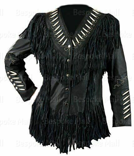 Pre-owned Handmade Women Black Western Wear Suede Leather Jacket Cowlady Fringed Style Coat-425