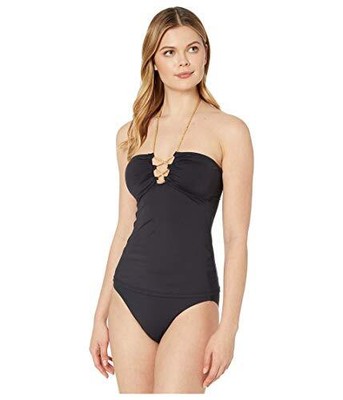 LAUREN RALPH LAUREN Beach Club Solids Кружевной тубини Танкини Черный 10