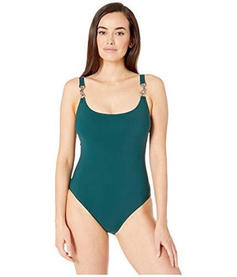 

Tory Burch Купальный костюм с зажимом на бретелях Equestrian Green MD (женщины 8-10 лет)